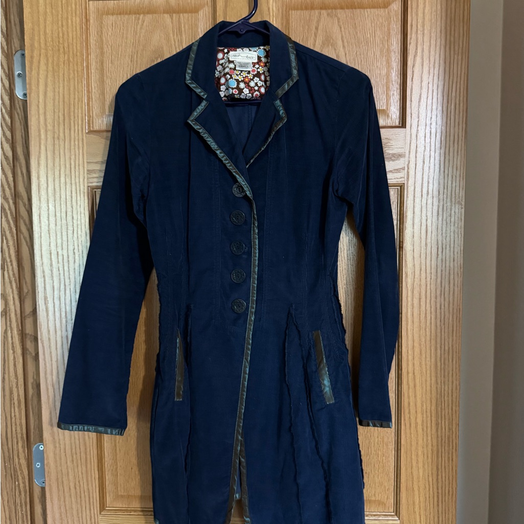 Vintage - Women's Navy Tailored Long Jacket - Floral Lined